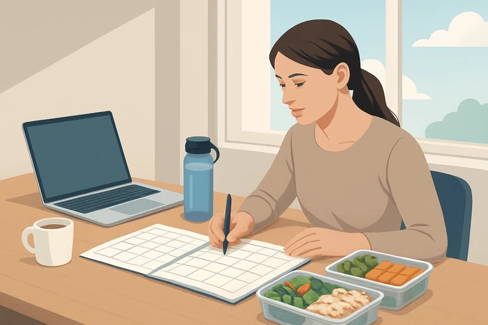 Busy professional planning balanced meals around a demanding work schedule.