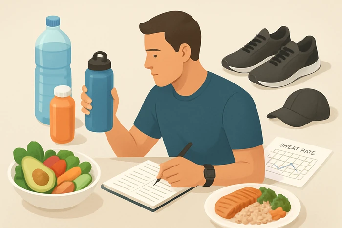 Athlete hydration and electrolyte planning for endurance training and recovery.
