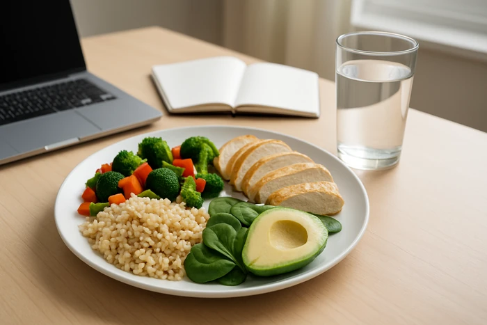 Balanced lunch plate designed to support stable energy during a workday.