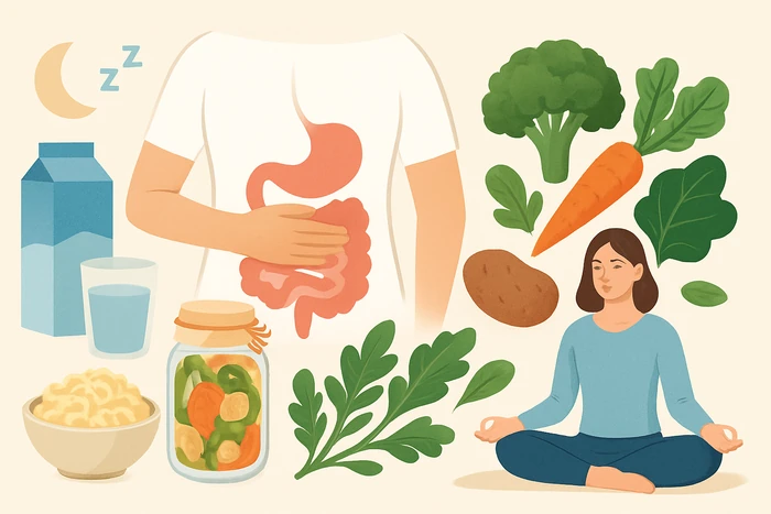 Fermented foods and fiber-rich plants supporting gut health and immune resilience.
