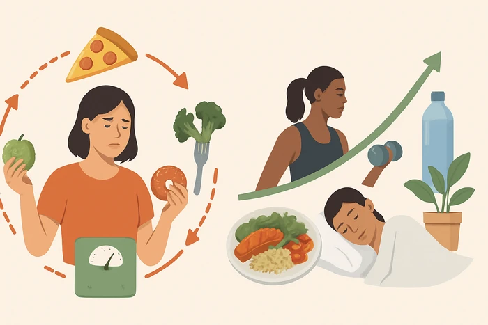Yo-yo dieting cycle compared with a personalized metabolic support approach.