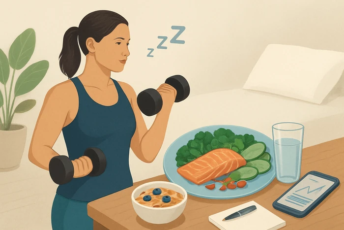 Strength training and balanced nutrition supporting metabolic health.