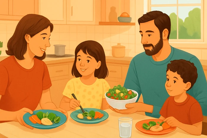 Calm family meal structure supporting children’s nutrition without pressure.