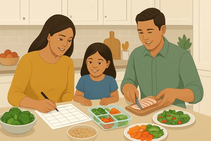Family meal planning system for structured children’s nutrition.