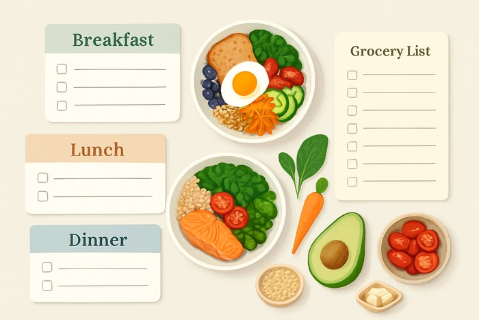 Meal planning templates for turning customized nutrition into daily routines.