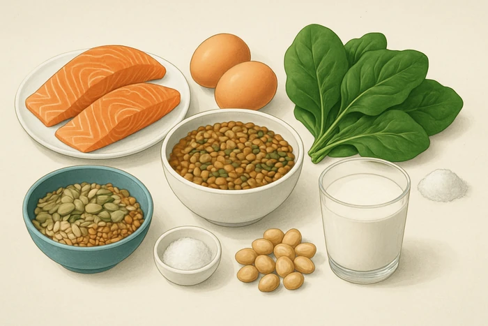 Colorful antioxidant-rich foods supporting cellular protection and healthy aging.